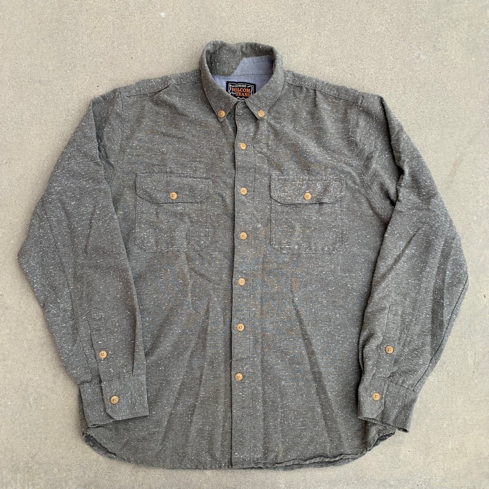 Volcom The Marls Skateboarding Long Sleeve Tweed Button Down in gray - medium